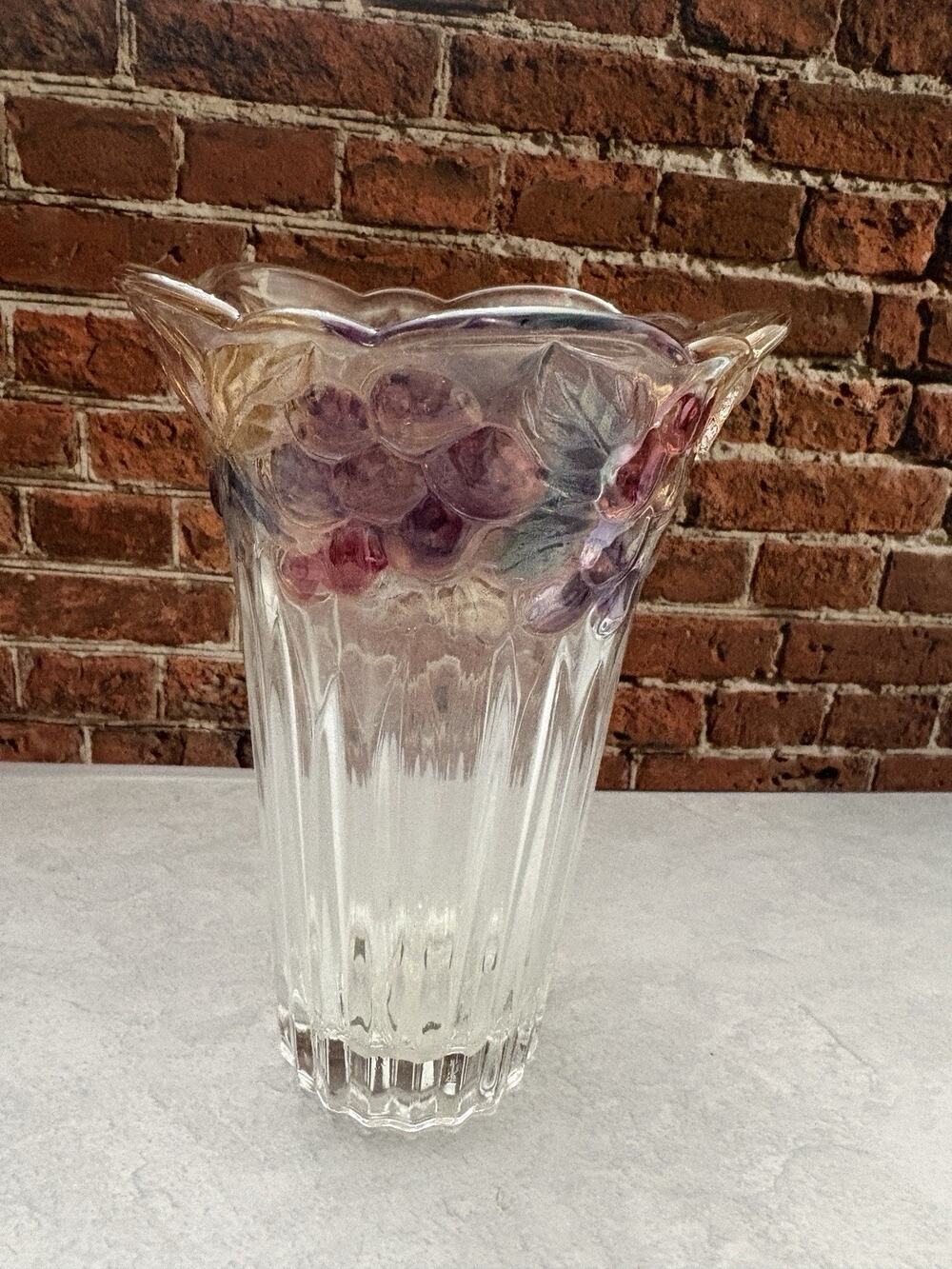 Floral Savoir Vivre Crystal Vase Grapes Leaves